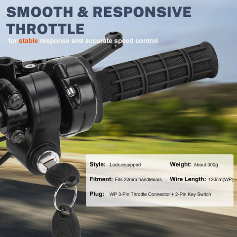 Full Twist Throttle With Key Ignition For Ridstar Q20 Surron Waterproof Ebike Grip Kit Fits 22Mm Handlebars And 24V To 72V Systems 3 Pin Connector For Electric Dirt Bikes Scooters And Mountain Bikes