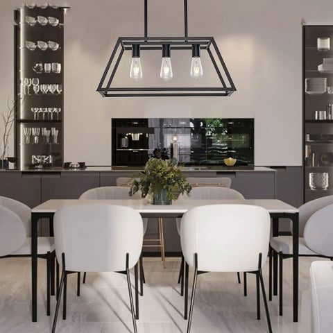 Island Pendant Light For Kitchen Black Four Light Modern Dining Room Fixtures Hanging Cage Linear Pendant Lights