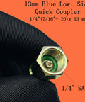 AC Retrofit Fitting Adapter Kit For R12 And R22 To R134A, showing 13mm blue low side quick coupler with 1/4 inch SAE fitting.