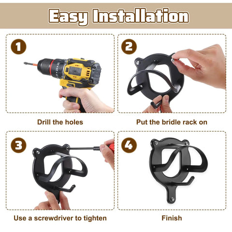 Installation steps for Six Pack Metal Horse Bridle Rack With Tubes And Screws Heavy Duty Bridle Holder Wall Mount