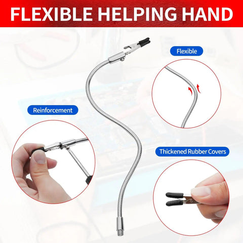 Flexible arm detail of Pro Grade Third Hand Soldering Station With Five Flexible Arms And Large 15.7 X 11.2 Inch Base, Heat Resistant Soldering Mat For Electronics Repair, PCBs, Jewelry Making, And DIY Crafts