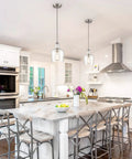 Modern Farmhouse Glass Pendant Light For Kitchen Island In Brushed Nickel Hand Blown Teardrop Shade 1 Light ETL Listed Wrought Iron Fixture