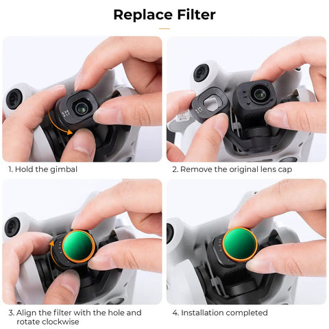Steps to install Adjustable ND Filter Set For DJI Mini 4 Pro One to Five Stops ND2 to 32 VND With Multi Coated Optical Glass