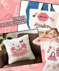 Various items with designs made using Gradient Pink Heat Transfer Vinyl Pack With 12 Sheets For DIY Clothing And Costume Crafting Assorted Pink HTV.