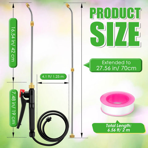 Product size diagram for Pump Action Garden Sprayer Wand Retractable 29 Inch Stainless Steel Replacement Wand With PVC Hose And Shut Off Valve Adjustable Spray Modes From Fine Mist To Direct Spray Ergonomic Locking Handle For Comfort Your Go To Yard Tool