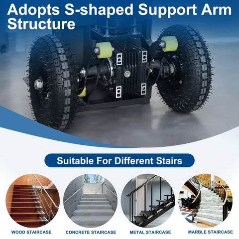 Heavy Duty Electric Stair Climbing Hand Truck 1200W Power With 880Lb Capacity Folding Cart built for moving on various stair types.