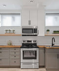 Modern kitchen with stainless steel appliances, featuring Badass Matte Black Cabinet Handles 5 Inch 128mm Kitchen Drawer Pulls.