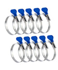 Stainless Steel Hose Clamp Set 2-1/2 Inch Adjustable 10 Pack For Dust Collection Dryer Vent And Pipe Fittings With Easy Turn Worm Gear To Secure Ductwork And Hoses, blue handles