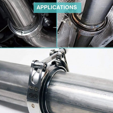 1.75 Inch V Band Clamp With Flange Set for exhaust system, turbocharger downpipe, and muffler installation, 304 stainless steel