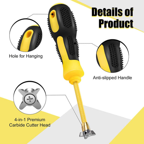 4 In 1 Grout Removal Tool Scraper With Tungsten Carbide Head showing anti-slip handle and carbide cutter head