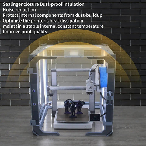 DIY 3D Printer Enclosure Kit For A1 Unassembled Sealing Design in use showing noise reduction and dust-proof features.