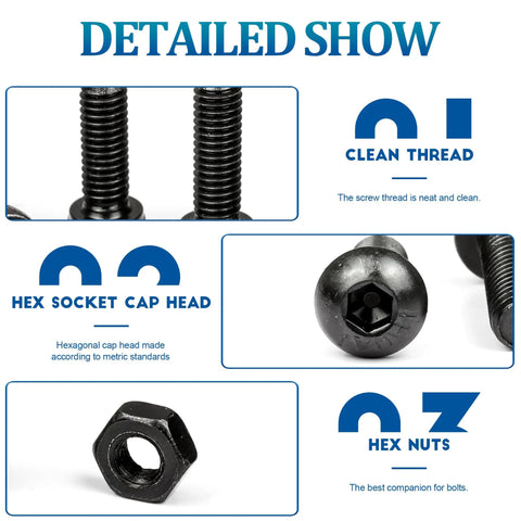 580 Piece Hex Socket Cap Screws Set With Nuts And Flat Washers, M2 M3 M4 M5 Sizes highlighted with clean threads and hex nuts