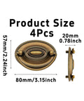 4 Pack Antique Brass Ring Pulls For Cabinets And Furniture, shown with dimensions, vintage drawer handles for dresser and wardrobe