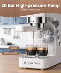 Front view of Compact 20 Bar Espresso Machine With Steam Milk Frother And 50oz Removable Water Tank For Home Use Coffee Maker