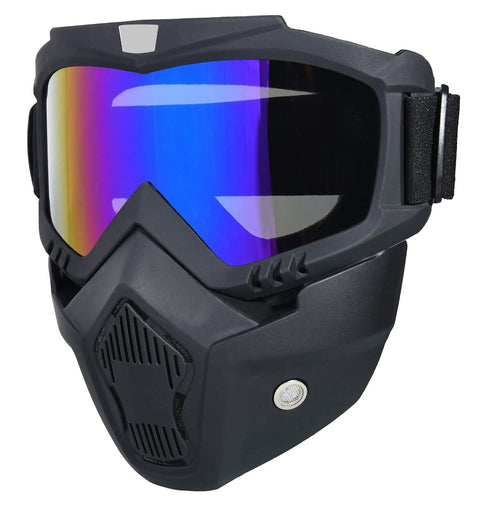 Anti Fog Paintball Mask Full Face Tactical Shield with Detachable Goggles and TPU frame, colorful design and adjustable features.