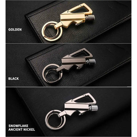 Gold, black, and snowflake nickel Infinity Strike Lighter With Multitool Keychain And Bottle Opener Plus Reusable Flint Fire Starter