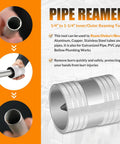 Heavy Duty Inner Outer Reaming Tool 1/4 To 1-1/4 Inch Reamer Deburr Bevel for tubing shown in use with pipe