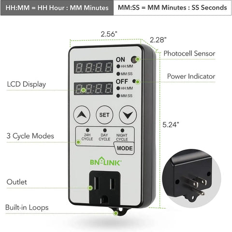 Badass Heavy Duty Programmable Digital Timer Outlet With Automated Interval Cycling And Smooth Round The Clock Operation For Home Gadgets And Yard Equipment Rated At 15 Amps with LCD display and buttons