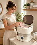 Slick And Dependable Portable Washing Machine With 11L Capacity in use, compact design for laundry in home setup.