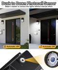 4 Pack 35W Dusk To Dawn LED Wall Pack Lights With Photocell Sensor showing automatic on-off feature on porch