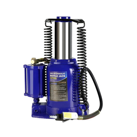 32 Ton Hydraulic Bottle Jack Manual Lift Tool For Auto, Truck, And RV Repair Beefy Heavy Duty Bottle Jack For Cars, SUVs, Trailers, Buses, And Industrial Equipment Blue air/hydraulic steel body