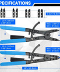 16 Inch Snap Ring Pliers Set Heavy Duty 2 Piece Internal And External Circlip Pliers With Interchangeable Tips in blue handles