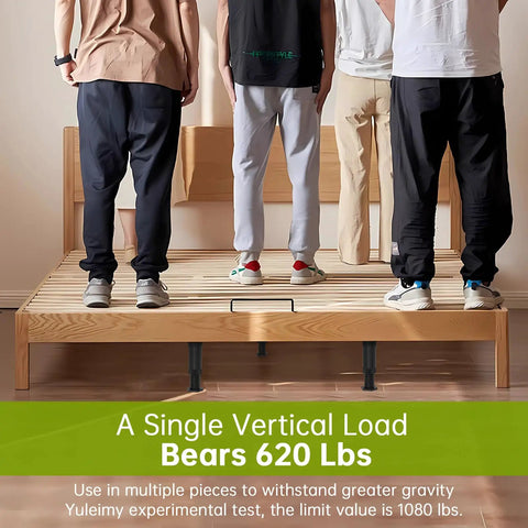 Heavy Duty Adjustable Bed Frame Support Legs Screw Mounted 8.3 To 14.5 Inches Four Pack on wooden bed slats supporting weight.