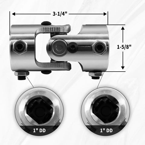 Beefy Pro Grade 1 Inch Double D Chrome Steering Universal Joint Shaft 83mm Total Length 4000 RPM Max Speed 35 Degree Operating Angle Great For Grinding Machines Automotive Parts Levelers And Automated Parking Lifts, 1" DD ends