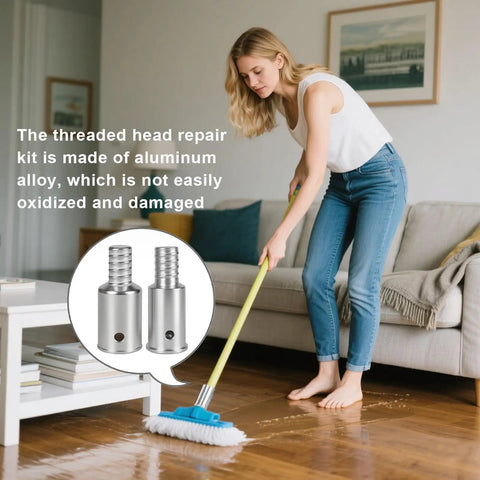 Aluminum Threaded Mop Handle End Repair Kit And Extension Pole Adapter Set Dual Pack For Broom Sticks with easy screw-on design.