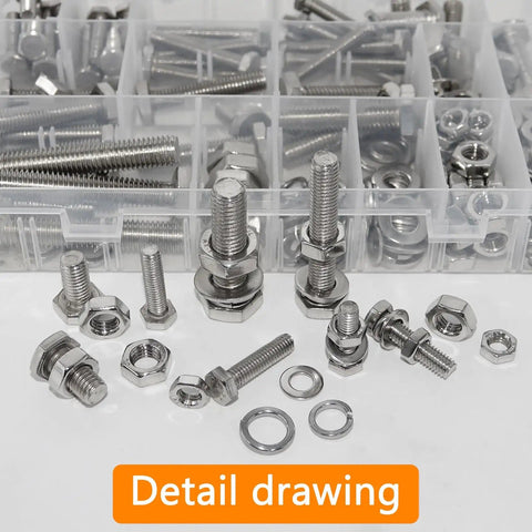 Heavy Duty 248Pcs Metric Bolt Set In 304 Stainless Steel M6 M8 M10 Nuts and Bolts Kit with washers detail view