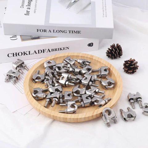 50 Piece Solid Build 3/16 Inch Stainless Steel Cable Clamps Featuring M5 Threads And Anti Slip Grooves For Tough Wire Rope Rigging That Sure Gonna Keep Things Locked Down Tight