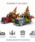 Turquoise Metal Truck With Gnomes Pumpkins Maple Leaf Farmhouse Table Centerpiece For Fall Decor Thanksgiving Autumn. Available in two colors.