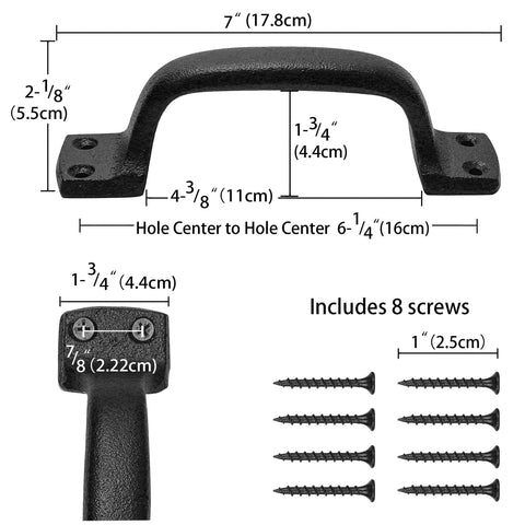 Rustic Barn Door Hardware Set Of 2 Black Cast Iron Gate Handles 7 Inch Heavy Duty Sliding Door Pulls with screws