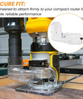 Slick Router Dust Collection Adapter Built For Dewalt Dwp611 And Dwp611pk Compact Routers securely fitting on a router for dust collection.