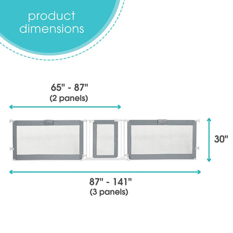Custom Fit Walk-Thru Extra Wide Baby Gate For Openings 65 To 141 Inches, 30-Inch Tall, Hardware Mounted dimensions overview