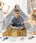 Family playing with Finger Skate Park Kit Bigger Ramp Set with five parts and toys, enhancing creativity and imagination.