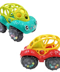 Built To Last Toddler Car Toys Set For Ages 1 To 5 Easy Grip Geometric Cars in teal and yellow for tiny hands