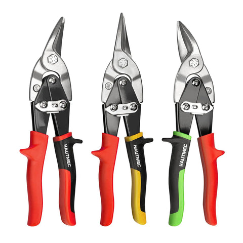 Heavy Duty Aviation Tin Snips Set Pro Grade 3 Piece 10 Inch Sheet Metal Cutters With Serrated CR-V Steel Blades