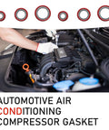 No Nonsense Heavy Duty Air Conditioning Compressor Port Seal Washer Kit With Top Shelf O Rings and Cooling Pump Repair Gasket in use, showing red gaskets.
