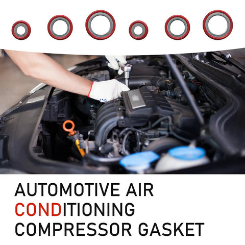 No Nonsense Heavy Duty Air Conditioning Compressor Port Seal Washer Kit With Top Shelf O Rings and Cooling Pump Repair Gasket in use, showing red gaskets.