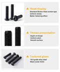 50Pcs M6 Button Head Socket Cap Screws Kit with 50 60 70 80mm lengths fully threaded 10.9 grade alloy steel black oxide finish