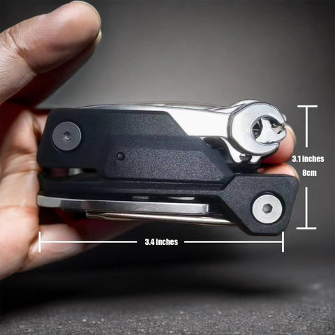 Side view of compact Bike Multi Tool 20 In 1 Portable Repair Kit for MTB and Road Cycling, dimensions 3.4 x 3.1 inches.