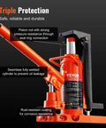 VEVOR hydraulic jack, orange air-hydraulic floor jack with toe lift and top lift, close-up view