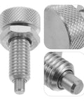 Hella Durable M10 Spring Plunger With Knurled Handle Dead Nuts Secure Self Locking Release Pin For Precision Mold Setup And Robotic Joints Rock Solid Quick Action Design, close-up view of stainless steel plunger.