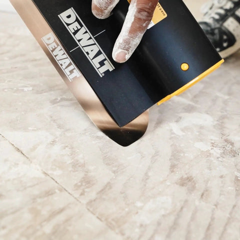 Pro Grade 16 Inch Drywall Skimming Blade With Extruded Aluminum Back And European Stainless Steel Blades High Impact End Caps in use