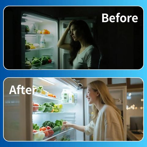 Before and after using Two Pack E17 Refrigerator Light Bulbs 3.8W, 100-265V, Daylight White 5000K Fridge Light Replacement