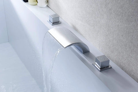 Deck Mount Tub Faucet With Two Handles Waterfall Spout For Roman Tub In Chrome Finish, Quick Fill High Flow Bath Faucet ICC PMG Certified ASME A112 CSA B125 1 Certified For Bathroom Use