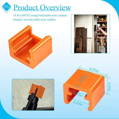 Top Shelf Replacement Brad Nailer Nose Cushions 10 Pack Orange Anti Marring Bumper Tips for portable use in DIY projects.