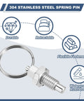 4 Pack Stainless Steel Spring Plungers With Pull Ring M10x1.5 Retractable Indexing Plungers For Molds, Cabinets, And Industrial Equipment 304 Stainless Durable And Corrosion Resistant, 304 stainless spring pin with pull ring