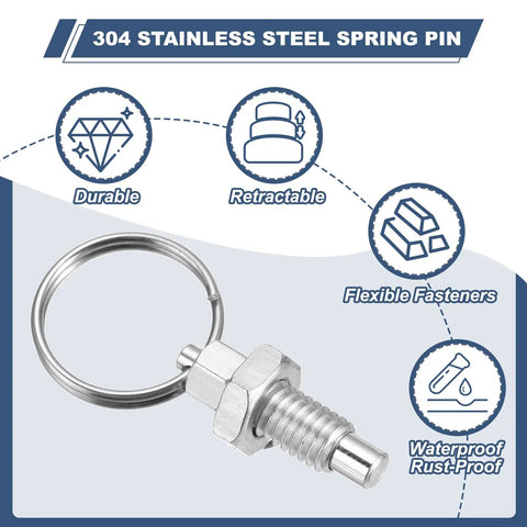 4 Pack Stainless Steel Spring Plungers With Pull Ring M10x1.5 Retractable Indexing Plungers For Molds, Cabinets, And Industrial Equipment 304 Stainless Durable And Corrosion Resistant, 304 stainless spring pin with pull ring